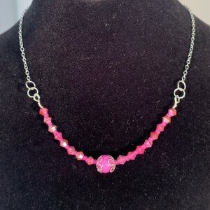 PINK CARNATION — Designer Pink Glass Beaded Necklace with Heart Toggle Clasp